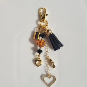 New Gold Tone and Black Tassel Keychain